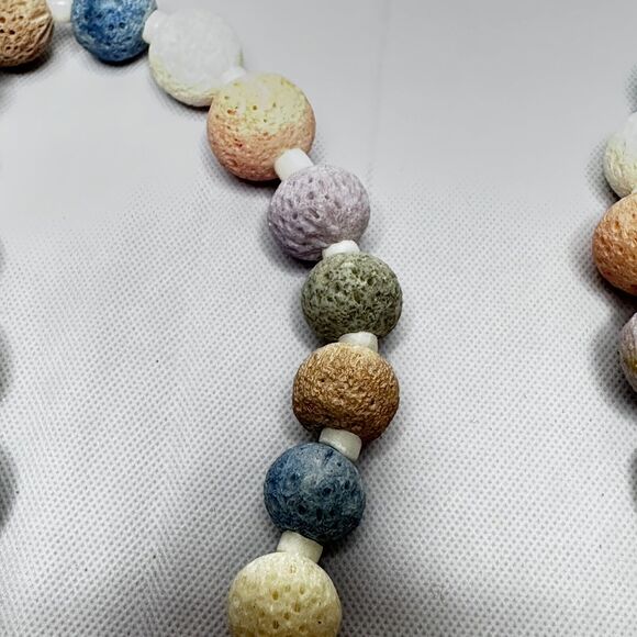 Vintage Textured Pastel Graduated Lava Bead Necklace 22” - Picture 9 of 12
